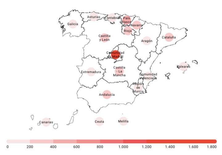El mapa del coronavirus en España: más de 8.500 casos, casi la mitad en la Comunidad de Madrid