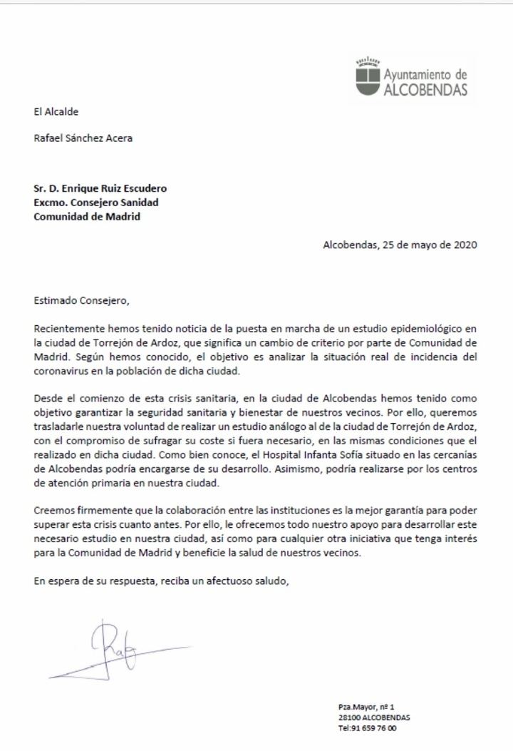 Alcobendas solicita a la Comunidad de Madrid poder realizar tests de coronavirus gratuitos a su población