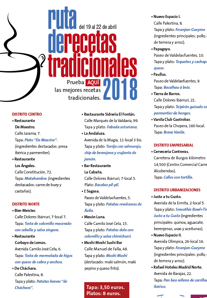 Ruta de Recetas Tradicionales por bares y restaurantes de Alcobendas