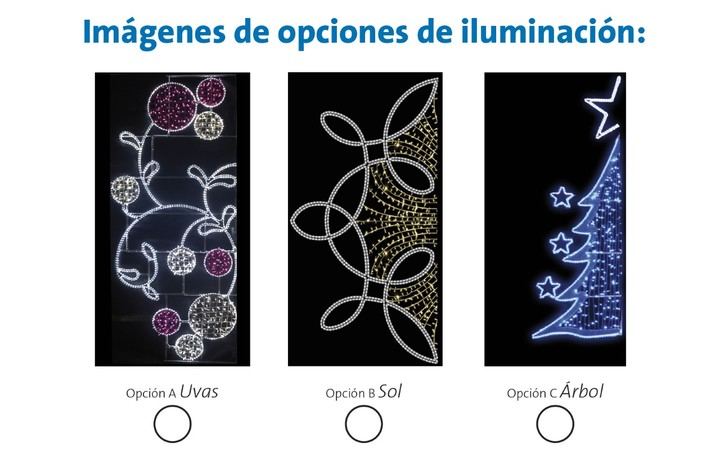 Imagen de las tres opciones de decoraciones de Navidad que se pueden votar. 